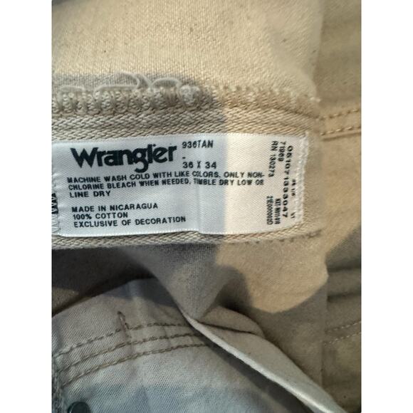 Wrangler 936TAN Cowboy Cut Jeans Men’s 36x34 Tan Denim – Workwear, Distressed - Picture 8 of 10